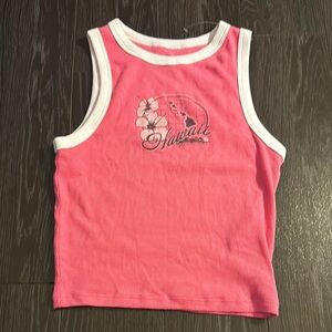 Hollister Pink and White Tank Top with Graphic Design